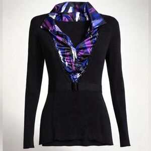 Style & Co. Black Sweater with Satin Purple and Blue Accents and Belt